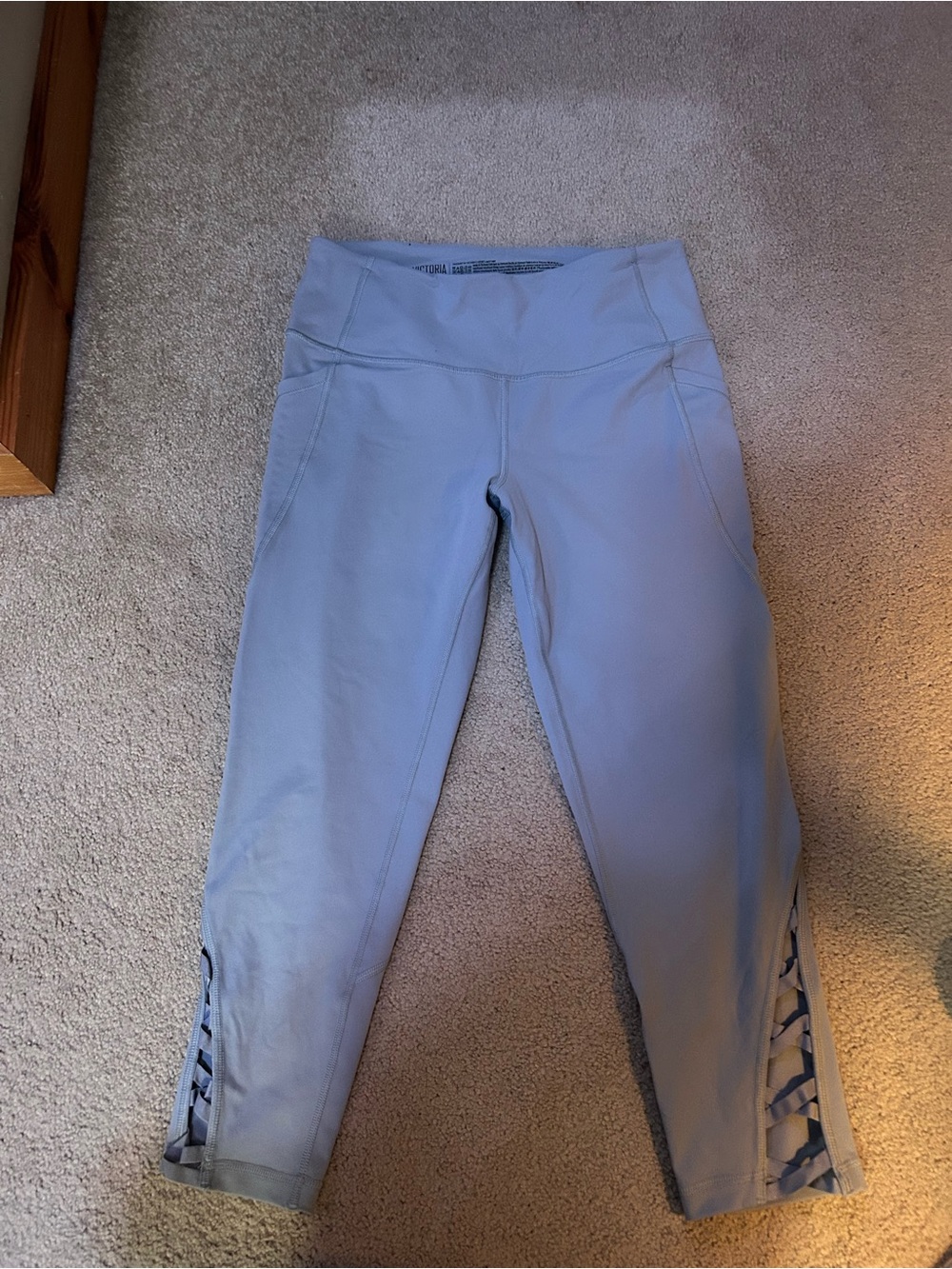Women's Light Blue Leggings with Side Lattice Detail